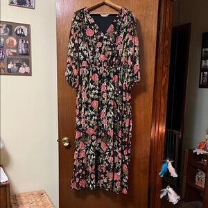 LC Lauren Conrad Black and Pink Floral Long Sleeve Dress